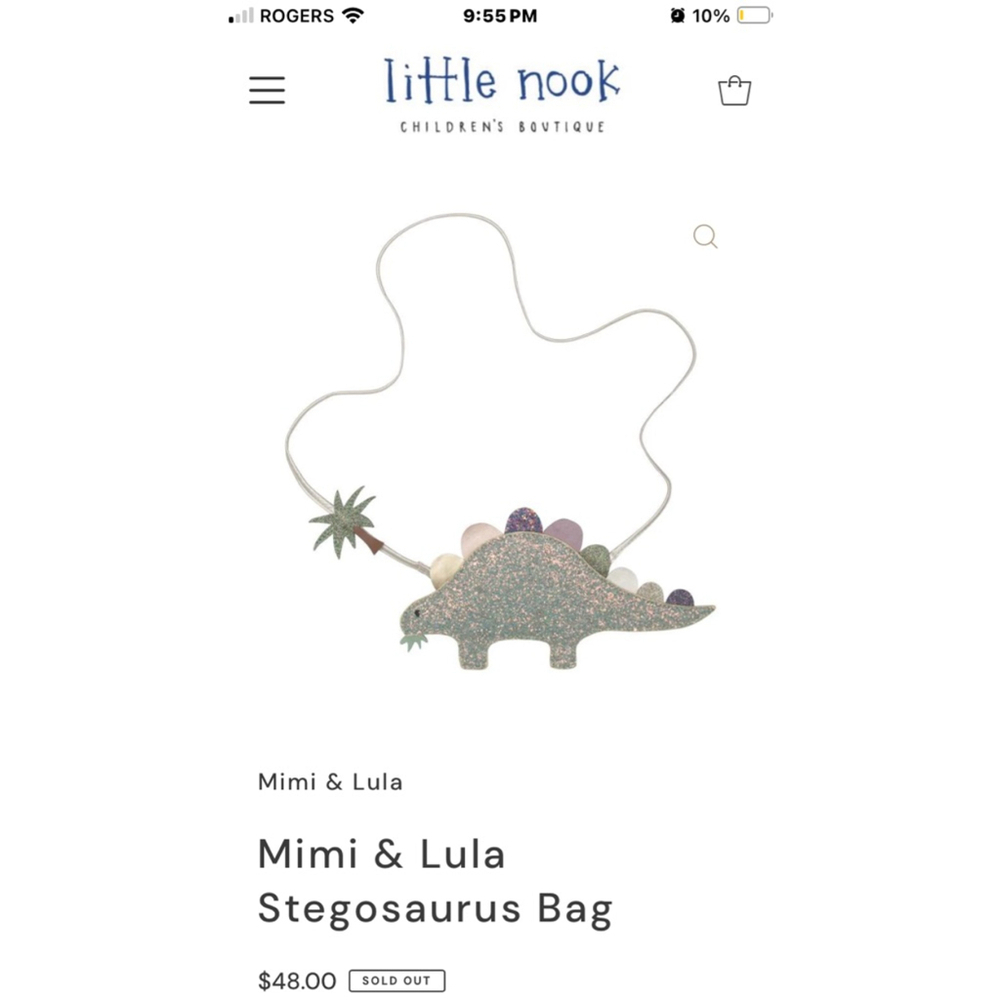 ❤️ 2 for $10 ❤️ Girls' Mimi & Lula Silver Glitter Stegosaurus Bag  (No strap)